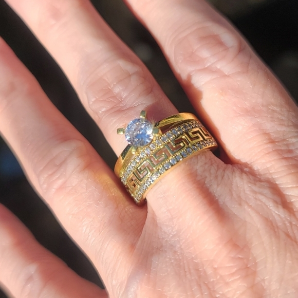 Gorgeous white Sapphire wedding set Sterling Gold & Bronze sz8.5 - Picture 4 of 12